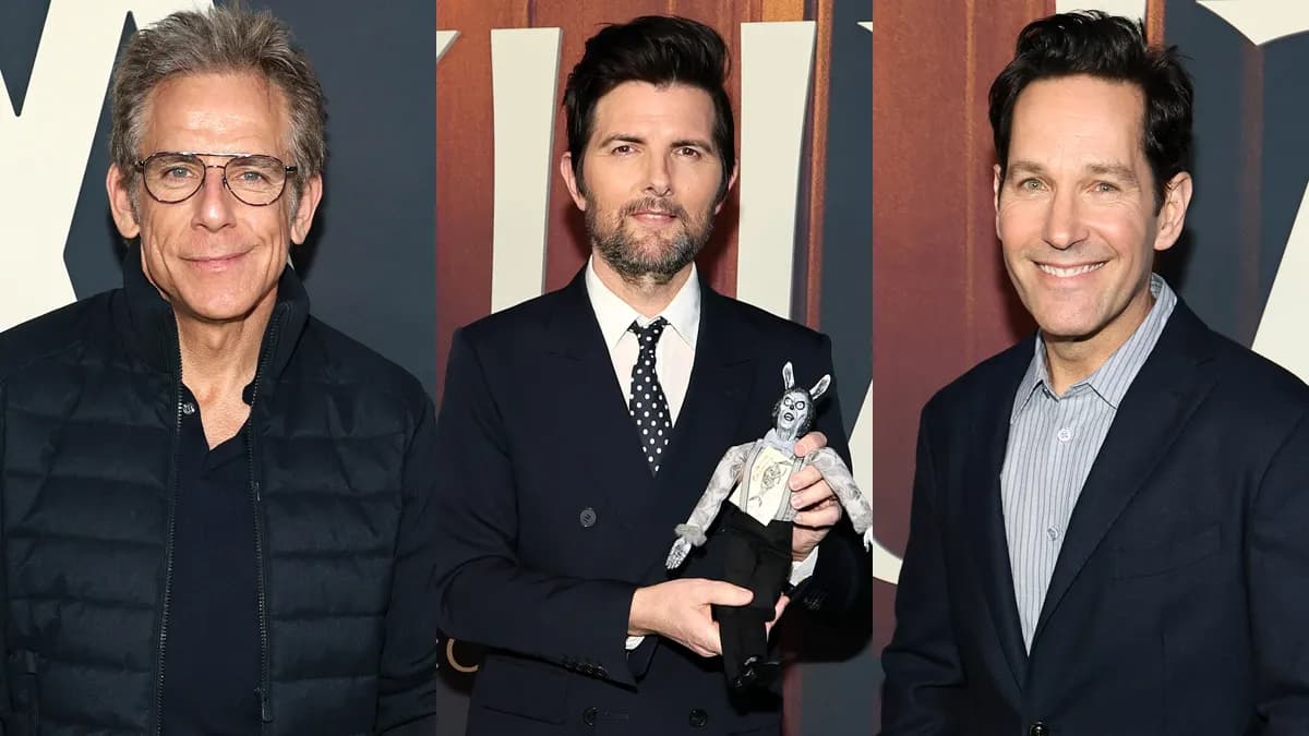 Adam Scott soutenu par Ben Stiller et Paul Rudd à la première très attendue de « Hokum » à New York
