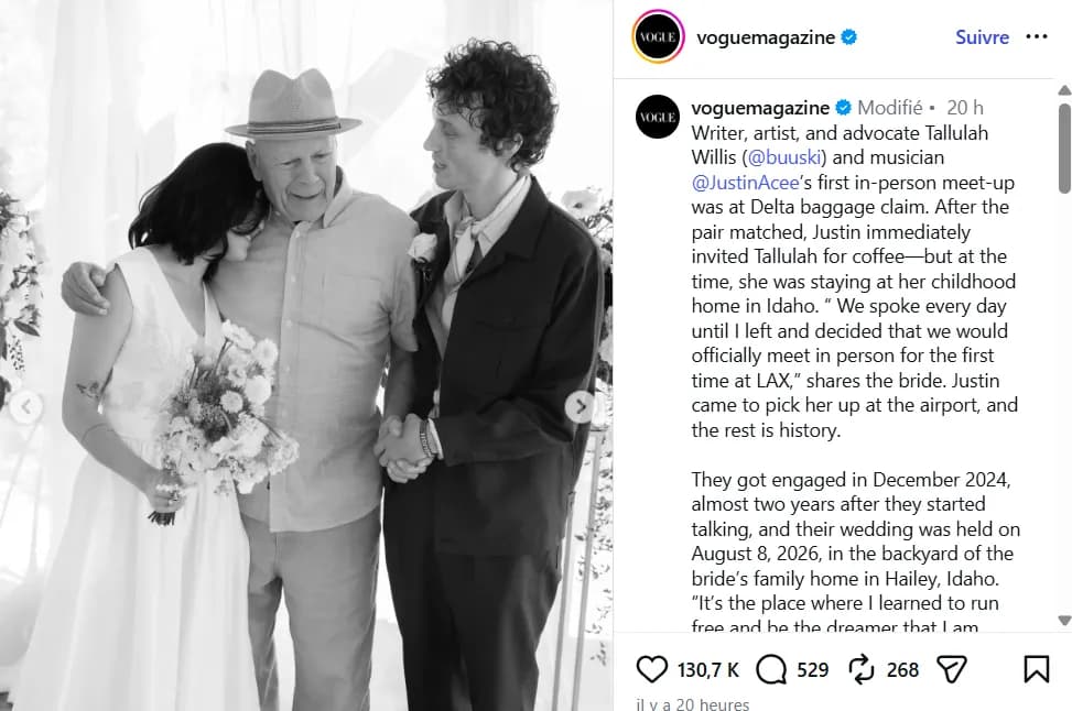 Bruce Willis, ému aux larmes, fait une apparition bouleversante au mariage de sa fille Tallulah