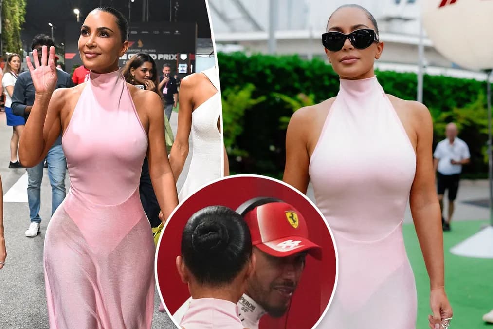 Kim Kardashian en tenue rose au Grand Prix de Singapour : un look qui fait sensation