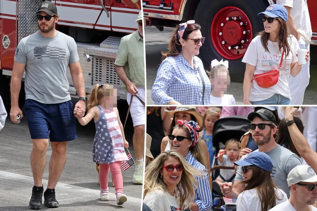 Chris Pratt et Katherine Schwarzenegger : sortie familiale en tenue à l'effigie du drapeau américain
